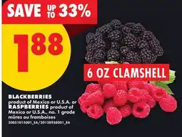 No Frills BLACKBERRIES or RASPBERRIES, 6 OZ CLAMSHELL offer