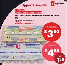 No Frills PRESTIGE or GRAY RIDGE GRADE A LARGE EGGS, 18's offer