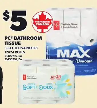 Loblaws PC BATHROOM TISSUE, 12=24 ROLLS offer