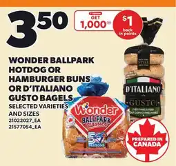 Loblaws WONDER BALLPARK HOTDOG OR HAMBURGER BUNS OR D'ITALIANO GUSTO BAGELS offer
