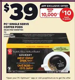 Loblaws PC SINGLE SERVE COFFEE PODS, 72 offer