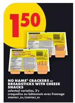 No Frills NO NAME CRACKERS or BREADSTICKS WITH CHEESE SNACKS, 3's offer