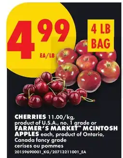 No Frills CHERRIES or FARMER'S MARKET MCINTOSH APPLES each offer
