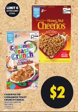 Loblaws CHEERIOS OR CINNAMON TOAST CRUNCH CEREAL offer