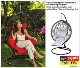 Sushi Shop Single Swing Hanging Egg Chair with Cushion, Pillow and Stand Leg Rest offer