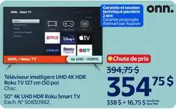 Walmart ONN 50 4K UHD HDR Roku Smart TV offer