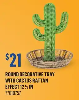 Canac Round Decorative Tray with Cactus Rattan Effect offer