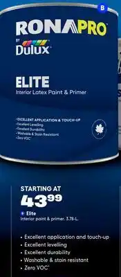 RONA Elite Interior paint & primer. 3.78-L offer