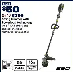 RONA EGO POWER String trimmer with Powerload technology offer