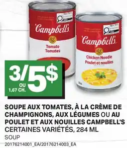 L'Intermarché SOUPE AUX TOMATES, À LA CRÈME DE CHAMPIGNONS, AUX LÉGUMES OU AU POULET ET AUX NOUILLES | SOUP offer