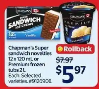 Walmart Chapman's Super Sandwich Novelties or Premium Frozen Tubs offer