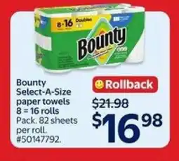 Walmart Bounty Select-A-Size Paper Towels offer