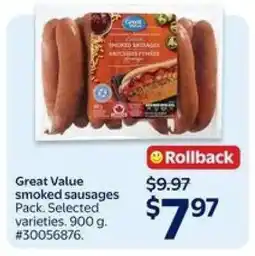 Walmart Great Value Smoked Sausages offer