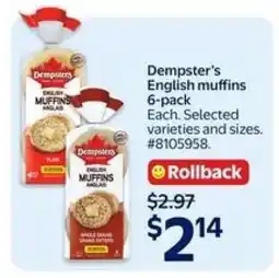 Walmart Dempster's English Muffins 6-Pack offer