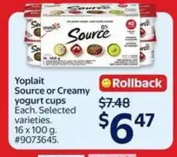 Walmart Yoplait Source or Creamy Yogurt Cups offer