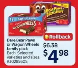 Walmart Dare Bear Paws or Wagon Wheels Family Pack offer