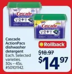 Walmart CASCADE ACTIONPACS DISHWASHER DETERGENT offer