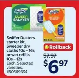 Walmart Swiffer Dusters starter kit, Sweeper dry cloths or wet refills offer
