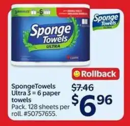 Walmart SpongeTowels Ultra 3 = 6 Paper Towels offer