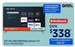Walmart 50 4K UHD HDR Roku Smart TV offer
