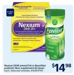 Walmart Nexium 24HR antacid 14s or Benefiber prebiotic fiber supplement 62 doses offer
