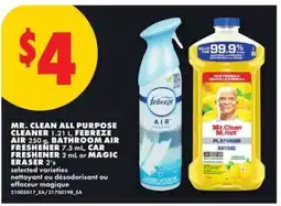 No Frills Mr. Clean All Purpose Cleaner / Febreze Air / Bathroom Air Freshener / Car Freshener / Magic Eraser offer