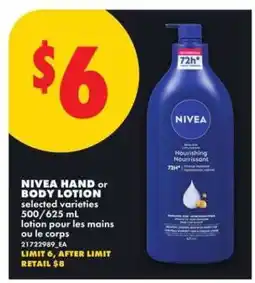 No Frills Nivea Hand or Body Lotion offer