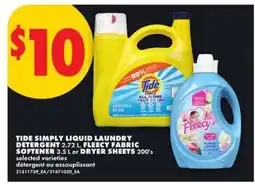 No Frills Tide Simply Liquid Laundry Detergent, Fleecy Fabric Softener or Dryer Sheets offer