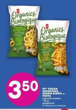 No Frills PC Organics Biologique Vegan Crunchies, Onion Rings or Puffs offer
