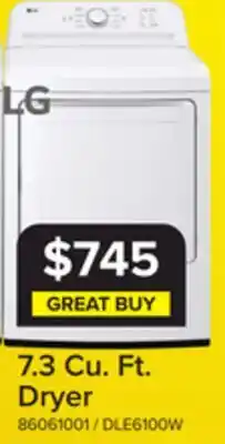 Leon's LG White Rear Control Energy Star Dryer with Sensor Dry (7.3 Cu. Ft) - DLE6100W offer