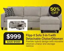 Leon's Flipp-it Sofa with Reversible Chaise/Ottoman - Platinum offer