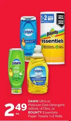 Rexall DAWN Ultra or Platinum Dish Detergent 366FL-473ML or BOUNTY Essentials Paper Towels 1=2 offer
