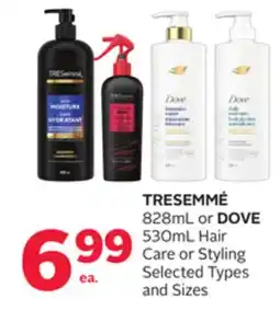 Rexall TRESEMMÉ 828mL or DOVE 530mL Hair Care or Styling offer