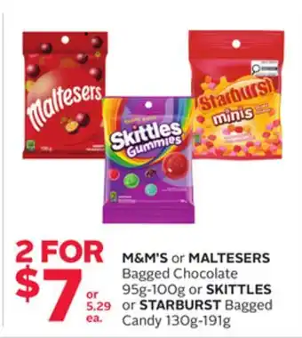 Rexall M&M'S or MALTESERS Bagged Chocolate or SKITTLES or STARBURST Bagged Candy offer