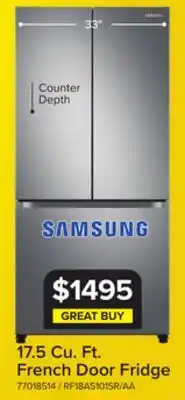 Leon's Samsung 33 17.5 Cu. Ft. Stainless Steel Counter-Depth French Door Refrigerator - RF18A5101SR/AA offer