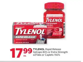 Rexall TYLENOL Rapid Release Gelcaps 80's or Extra Strength eZTabs or Caplets 150's offer