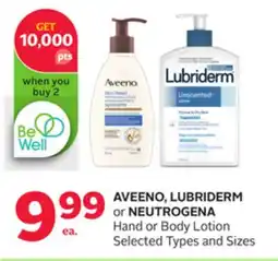 Rexall AVEENO, LUBRIDERM or NEUTROGENA Hand or Body Lotion offer