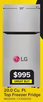 Leon's LG 30 20 Cu. Ft. Stainless Steel Top-Freezer Refrigerator - LTCS20020S offer