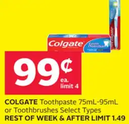 Rexall COLGATE Toothpaste 75mL-95mL or Toothbrushes Select Types offer