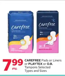 Rexall CAREFREE Pads or Liners or PLAYTEX or O.B. Tampons offer