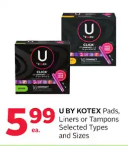 Rexall U BY KOTEX Pads, Liners or Tampons offer