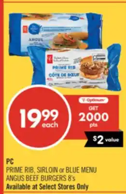 Shoppers Drug Mart PC PRIME RIB, SIRLOIN or BLUE MENU ANGUS BEEF BURGERS offer