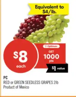 Shoppers Drug Mart PC RED or GREEN SEEDLESS GRAPES 2lb offer