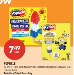 Shoppers Drug Mart POPSICLE ICE POPS (18's), MINIONS or SPONGEBOB FROZEN CONFECTION BARS (6's) offer