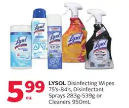 Rexall LYSOL Disinfecting Wipes 75's-84's, Disinfectant Sprays 283g-539g or Cleaners 950mL offer