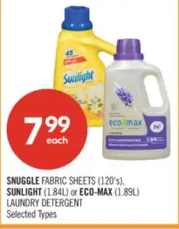 Shoppers Drug Mart SNUGGLE FABRIC SHEETS (120's), SUNLIGHT (1.84L) or ECO-MAX (1.89L) LAUNDRY DETERGENT offer