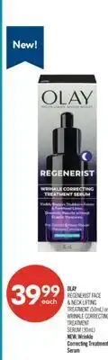 Shoppers Drug Mart OLAY REGENERIST FACE & NECK LIFTING TREATMENT (50mL) or WRINKLE CORRECTING TREATMENT SERUM (30mL) offer