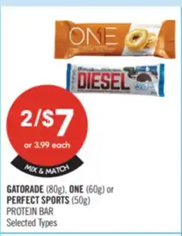 Shoppers Drug Mart GATORADE (80g), ONE (60g) or PERFECT SPORTS (50g) PROTEIN BAR offer