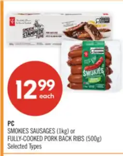 Shoppers Drug Mart PC SMOKIES SAUSAGES (1kg) or FULLY-COOKED PORK BACK RIBS (500g) offer