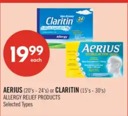 Shoppers Drug Mart AERIUS (20's - 24's) or CLARITIN (15's - 30's) ALLERGY RELIEF PRODUCTS offer